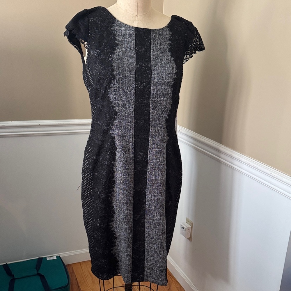 Betsey Johnson Black and Gray Lace Midi Dress